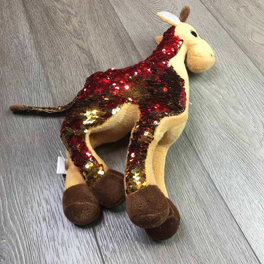 Adventure‎ Planet Reversible Sequin Giraffe Plush Stuffed Animal Red Gold Toy